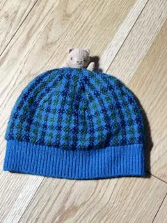 familiar チェック柄ベビー帽子 クマ付き