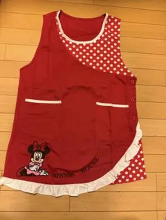 ミニーマウス 水玉エプロン　赤