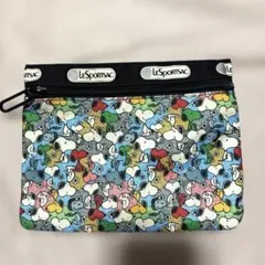 レスポートサック　スヌーピー　パズル柄　フラットポーチ