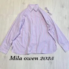 Mila owen 美品 リボン付きストライプオーバーシャツ