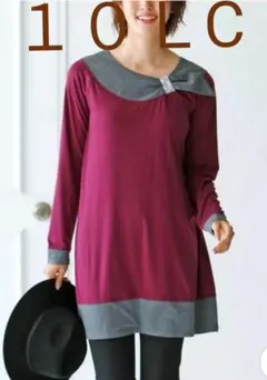 （228）大きいサイズ１０ＬCデザインネックカットソーチュニック