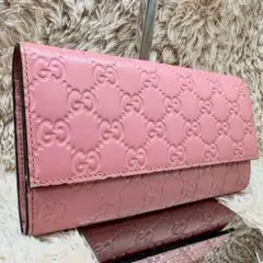 【極美品】GUCCI GG シマ ピンク 長財布 フラップ レザーのサムネイル