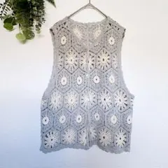 サマンサモスモス かぎ針風ベスト グレー コットン混