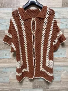 Laveange✦かぎ針編みカーディガン✦ブラウン✦レトロ可愛い秋冬コーデに♩