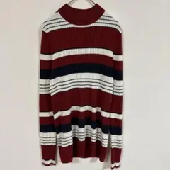 【AZUL BY MOUSSY】(L)リブ編みボーダーニット/トリコロール/総柄