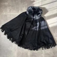 【極美品】HIGH SENSE ブルーフォックスファー ケープコート カシミヤ混