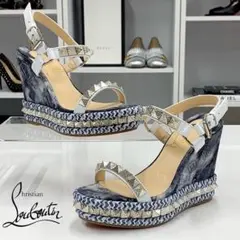 クリスチャンルブタン ピラクロウ スタッズ ウェッジソール サンダル ブルー系