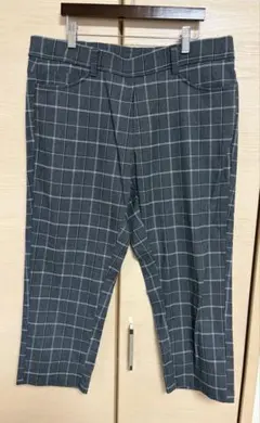 グレーとホワイトのチェック柄カジュアルパンツ LLサイズ