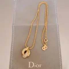 クリスチャンディオールネックレス ゴールドラインストーン ロゴ 美品