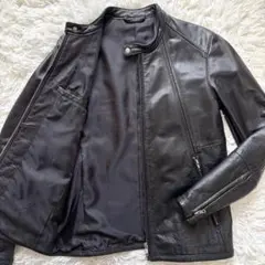 【極美品】シボ革リアルレザー BEAMS 銀ボタン シングルライダースジャケット