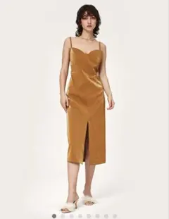 CIDER CAMEL LEATHER MIDI DRESS