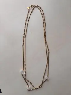ゴールド ロングネックレス☆スワロフスキークリスタル◯ビンテージ