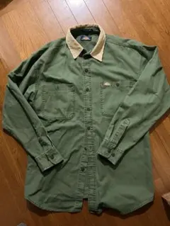【希少】Dickies 襟コーデュロイ切替 ダックワークシャツ セージグリーン