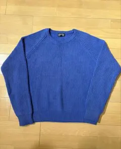 80s LAND’S END 名作 コットンニット XL 香港製 ブルー