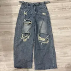 SHEIN ダメージ加工 ワイドデニムパンツ XL