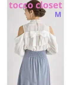 94)tocco closet後ろリボン付オープンショルダーレイヤード風ブラウス