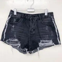 新品未使用 タグ付き アメリカ輸入 M ブラック ダメージ ショーパン デニム