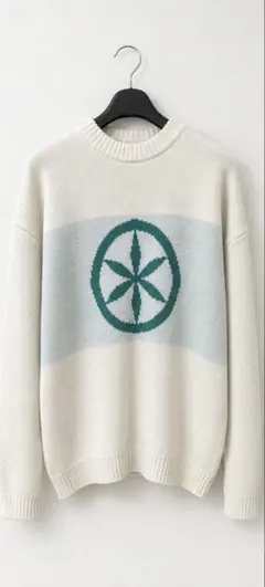 ノーブランド　ニット　白　90s ワンポイント　デカロゴ