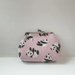 【新品】がま口ポーチ パンダ柄 ピンク
