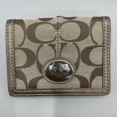 極美品✨️コーチ 二つ折り財布 コンパクト ミニ レザー ホース ロゴ ベージュ