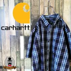 【美品古着】カーハート☆90s刺繍ロゴタグ付きビッグサイズチェック柄シャツ