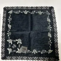 ANNA SUI バラ刺繍 タオルハンカチ 黒