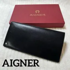 【新品・箱付】AIGNER アイグナー 高級 本革 二つ折り長財布 ブラックのサムネイル
