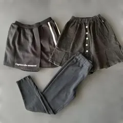 【新品未使用】女の子　130㎝ 半ズボン　パンツ　黒色　ライン　キュロット　起毛