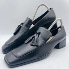 美品✨ファビオルスコーニ スクエアトゥ タッセル ヒールローファー 黒 37.5