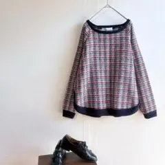 美品 アズノウアズ プラス ツイード リブ チェック ゆったり トレーナーのサムネイル