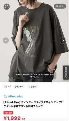 Alfred Alex ビッグピ グメント半袖プリント刺繍Tシャツ Mサイズ