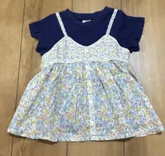 小花柄ドッキング　半袖トップス　カットソー