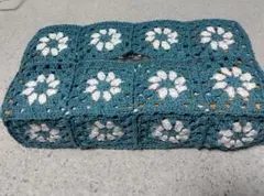 レース　コットン　ボックスティッシュ　カバー ブルーグリーン　ハンドメイド