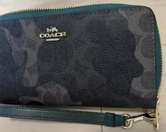 COACH C3547 馬車柄 長財布 ネイビー ストラップ付 - メルカリ