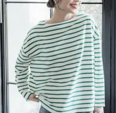 【コカ】オーガニック　ボーダーボートネックトップス　大人可愛い　着回し抜群　春