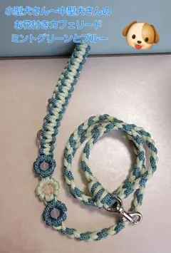 小型犬さん～中型犬さんのカフェリード お花付き ミントーグリーン 　80