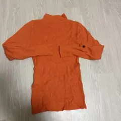 オレンジ リブ編み 長袖 ハイネック