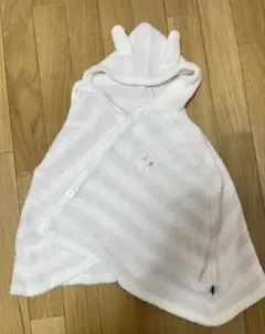 ウサギ耳付きポンチョ ピンクと白のストライプ