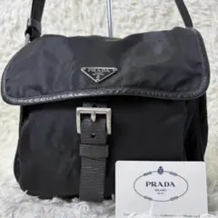 美品✨プラダ ショルダーバッグ 三角ロゴ 黒 ナイロン レザー ギャランティ付