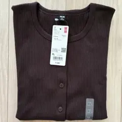 ユニクロ フロントオープンシェルトップTノースリーブ ブラウン XL