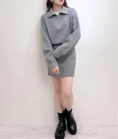 INGNI ハーフジップニットワンピ(グレー)