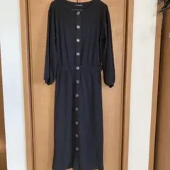 展示品訳ありINGNI 黒 リブカットソーロングワンピース 長袖