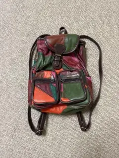 パッチワーク レザーリュック 本革 マルチカラー ヴィンテージ風