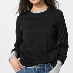 スムースストレッチコットンクルーネックT 長袖　XL ブラック