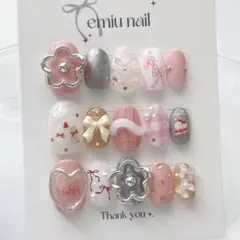 ネイルチップ 個性 手書き ケーキ 個性派 リボン フラワー 現品