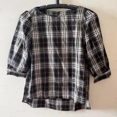 [SHOO・LA・RUE] イエロー ネイビーー チェックトップス 7分丈(M)