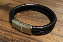 本革 レザー サージカルステンレス ブレスレット ブラック #5
