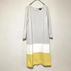 qq757 icb/トリコロール配色ワンピース/シンプル/爽やか/7分袖/ひざ下のサムネイル