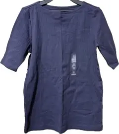 UNIQLO ユニクロ リブボートネックT（5分袖） ネイビー Mサイズ