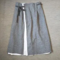 ヘリンボーン柄 グレーウールスカート (キャトルセゾン)